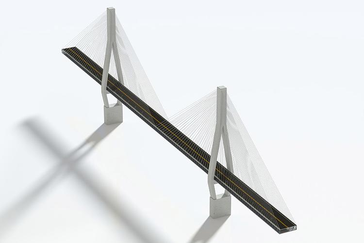 吊索桥桥梁模型 3d渲染图片